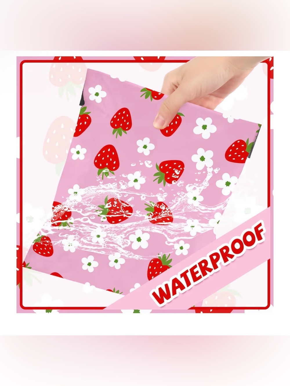 10x13 Pink Strawberry Poly Mailers Fifteen Pack - Picture 2 of 5